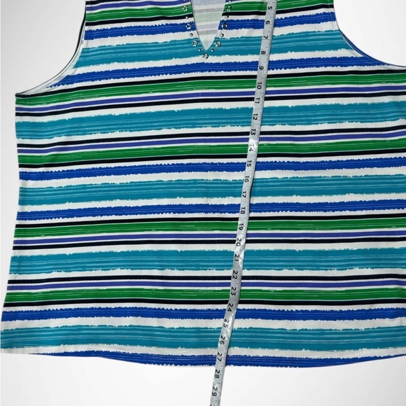 Ruby Rd Women’s Plus-size 2XL V-neck Sleeveless Top Black Green Blue Stripes - Picture 9 of 9